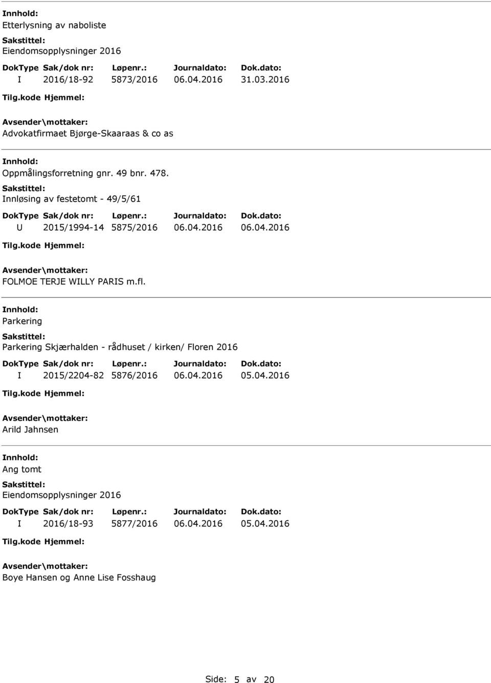 nnløsing av festetomt - 49/5/61 2015/1994-14 5875/2016 FOLMOE TERJE WLLY PARS m.fl.