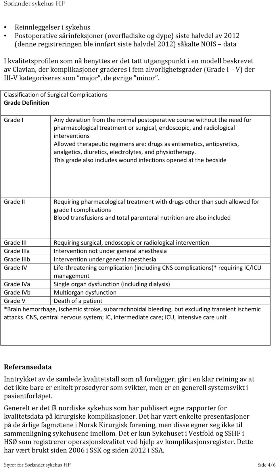 Classification of Surgical Complications Grade Definition Grade I Any deviation from the normal postoperative course without the need for pharmacological treatment or surgical, endoscopic, and