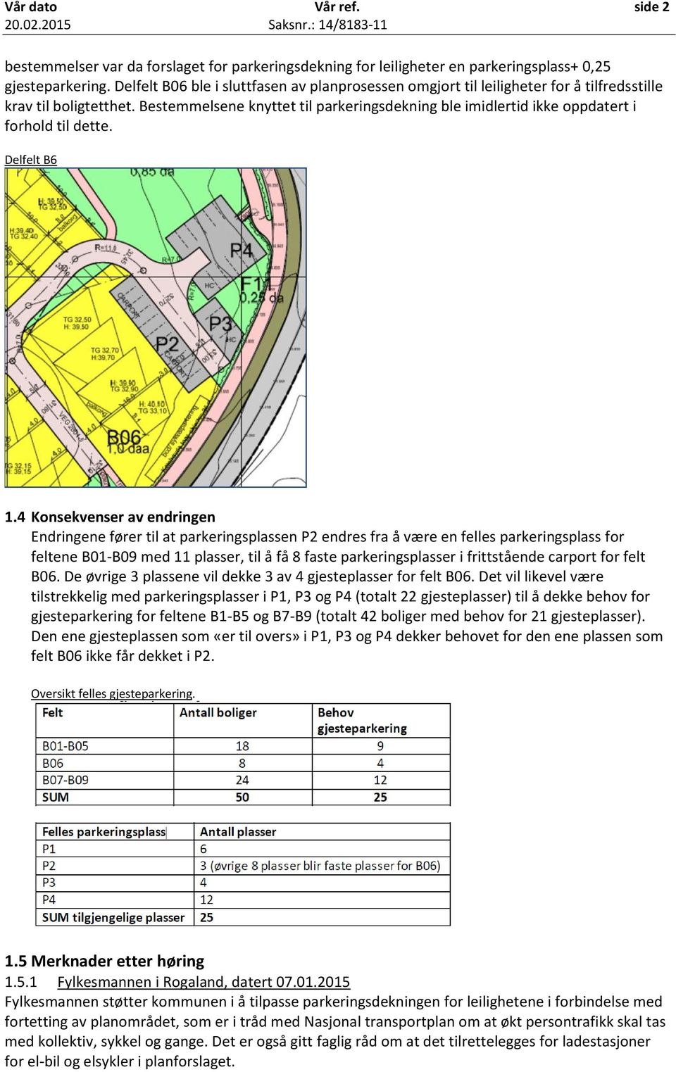 Bestemmelsene knyttet til parkeringsdekning ble imidlertid ikke oppdatert i forhold til dette. Delfelt B6 1.