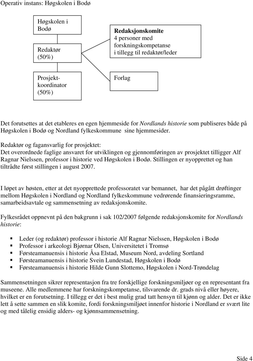 Redaktør og fagansvarlig for prosjektet: Det overordnede faglige ansvaret for utviklingen og gjennomføringen av prosjektet tilligger Alf Ragnar Nielssen, professor i historie ved Høgskolen i Bodø.