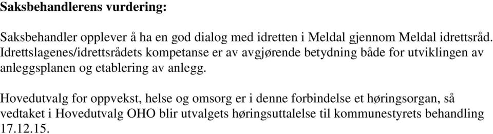 Idrettslagenes/idrettsrådets kompetanse er av avgjørende betydning både for utviklingen av anleggsplanen og