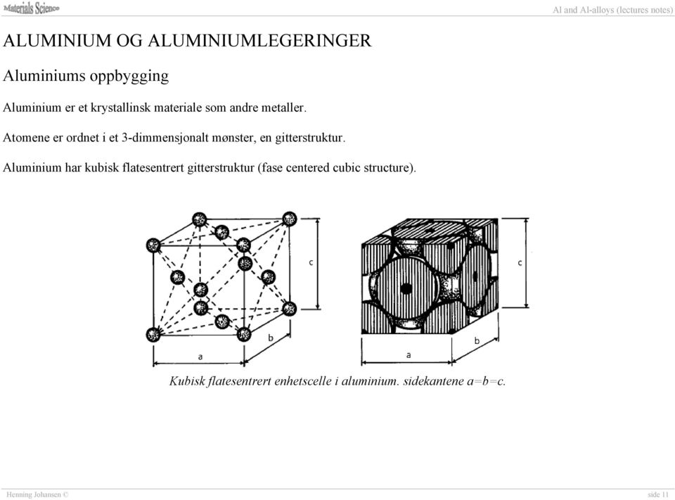 Atomene er ordnet i et 3-dimmensjonalt mønster, en gitterstruktur.