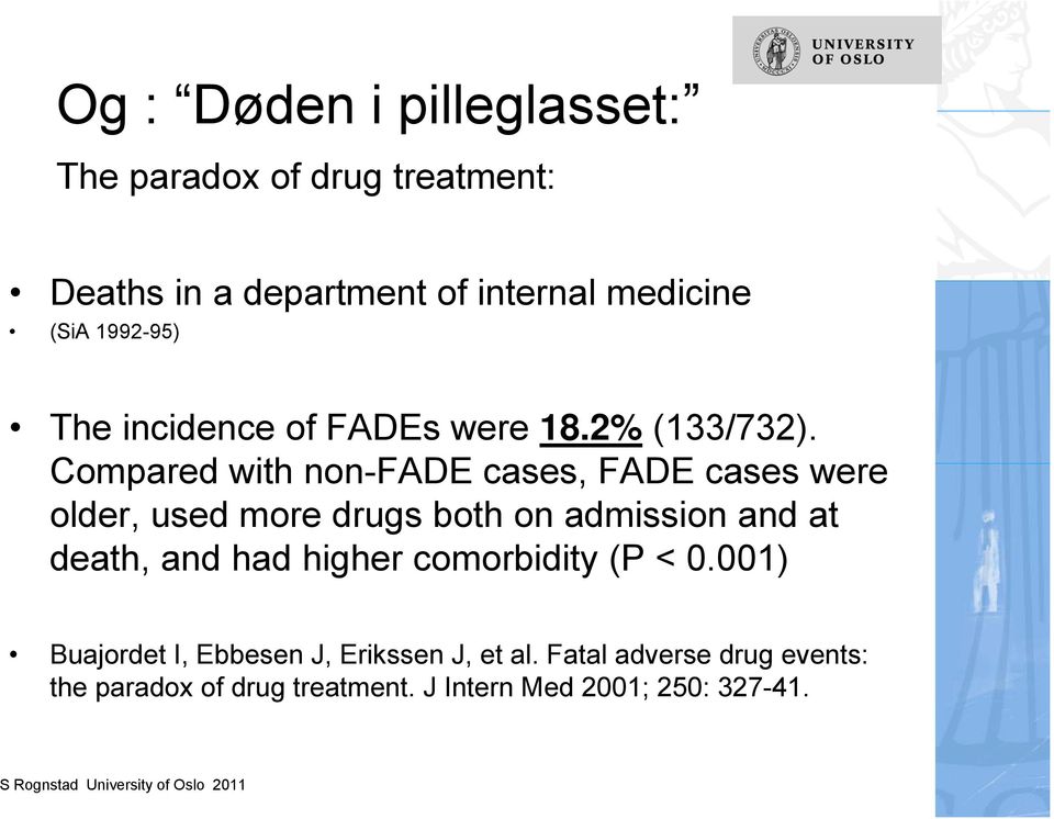 Compared with non-fade cases, FADE cases were older, used more drugs both on admission and at death, and had