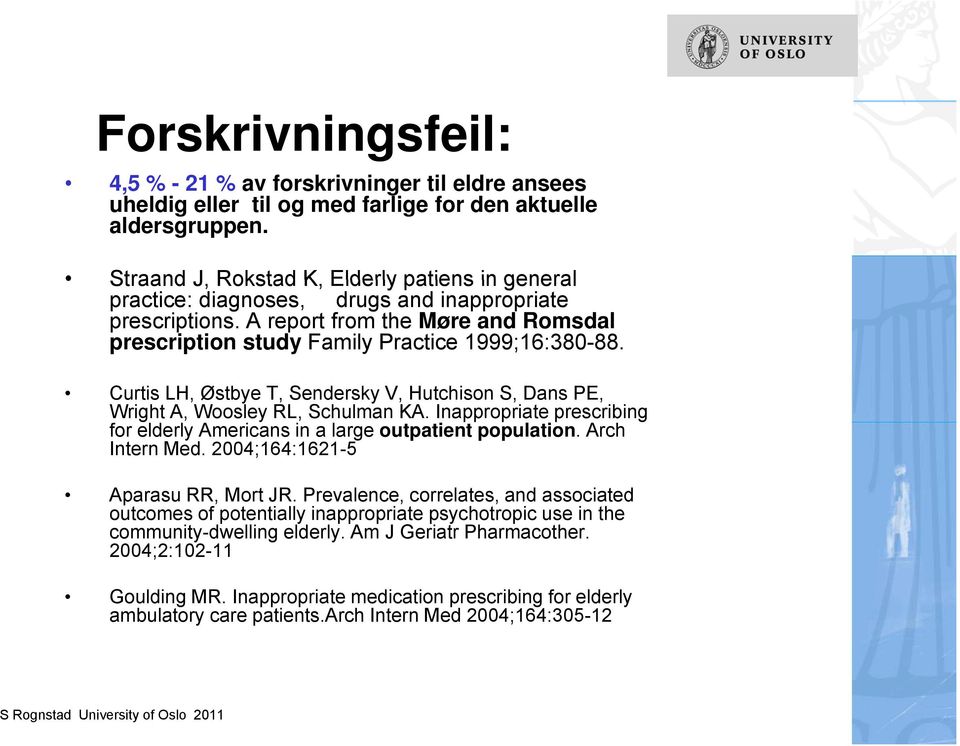 Curtis LH, Østbye T, Sendersky V, Hutchison S, Dans PE, Wright A, Woosley RL, Schulman KA. Inappropriate prescribing for elderly Americans in a large outpatient population. Arch Intern Med.