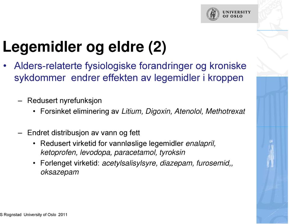 Methotrexat Endret distribusjon av vann og fett Redusert virketid for vannløslige legemidler enalapril,