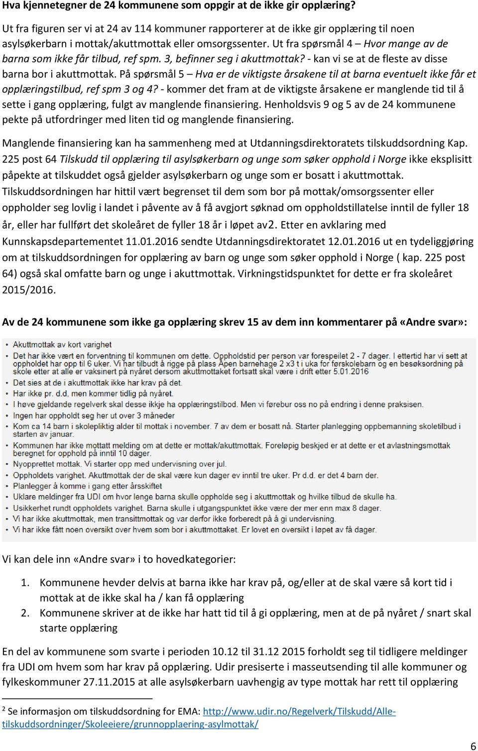 Ut fra spørsmål 4 Hvor mange av de barna som ikke får tilbud, ref spm. 3, befinner seg i akuttmottak? - kan vi se at de fleste av disse barna bor i akuttmottak.