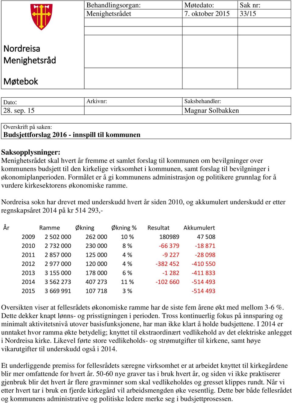 kommunens budsjett til den kirkelige virksomhet i kommunen, samt forslag til bevilgninger i økonomiplanperioden.