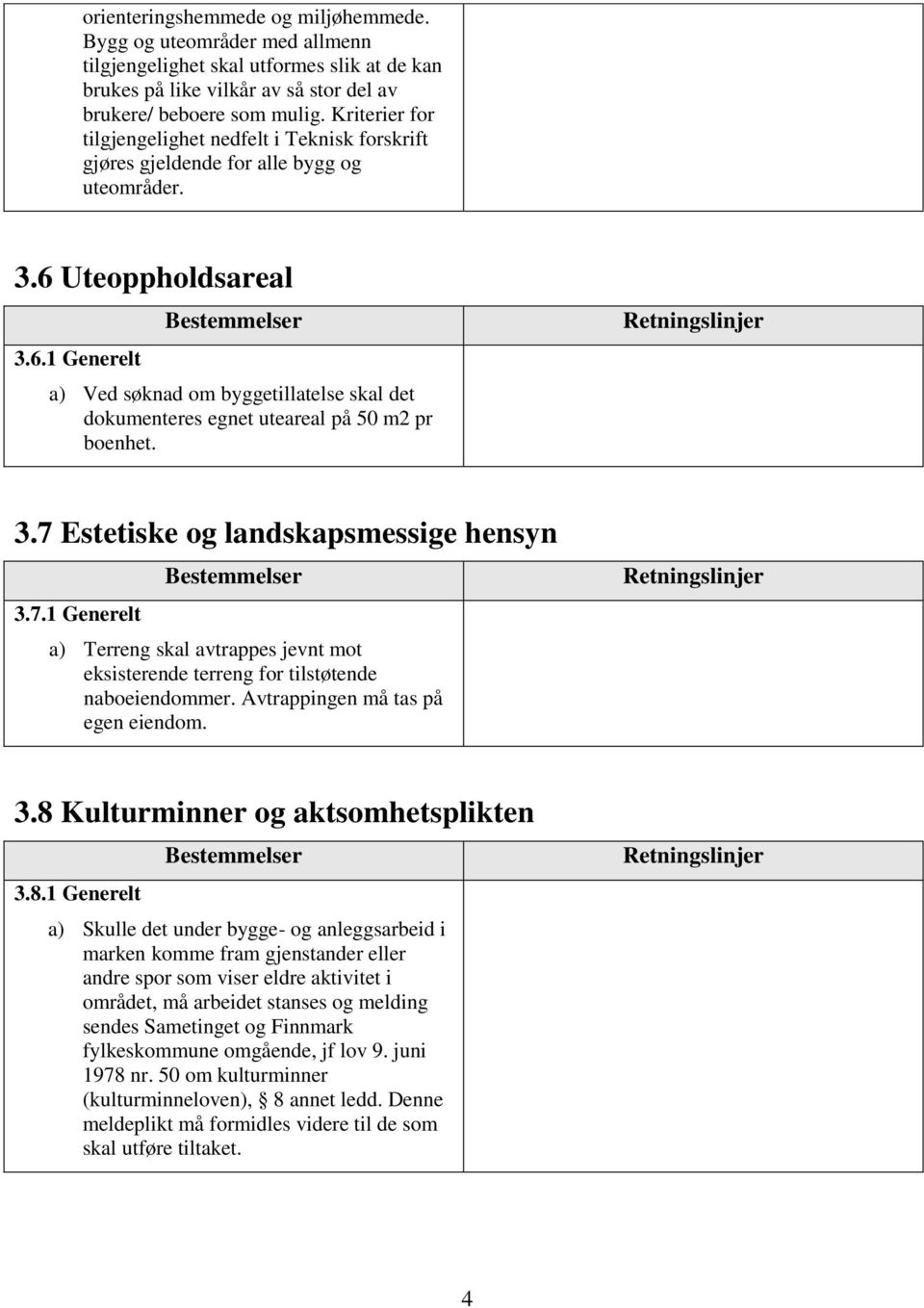 Uteoppholdsareal 3.6.1 Generelt a) Ved søknad om byggetillatelse skal det dokumenteres egnet uteareal på 50 m2 pr boenhet. 3.7 