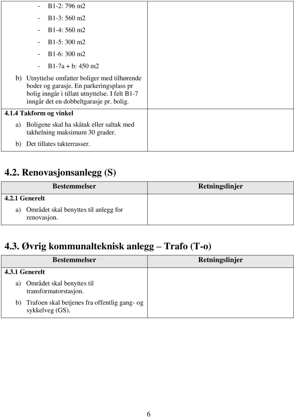 b) Det tillates takterrasser. 4.2. Renovasjonsanlegg (S) 4.2.1 Generelt a) Området skal benyttes til anlegg for renovasjon. 4.3.