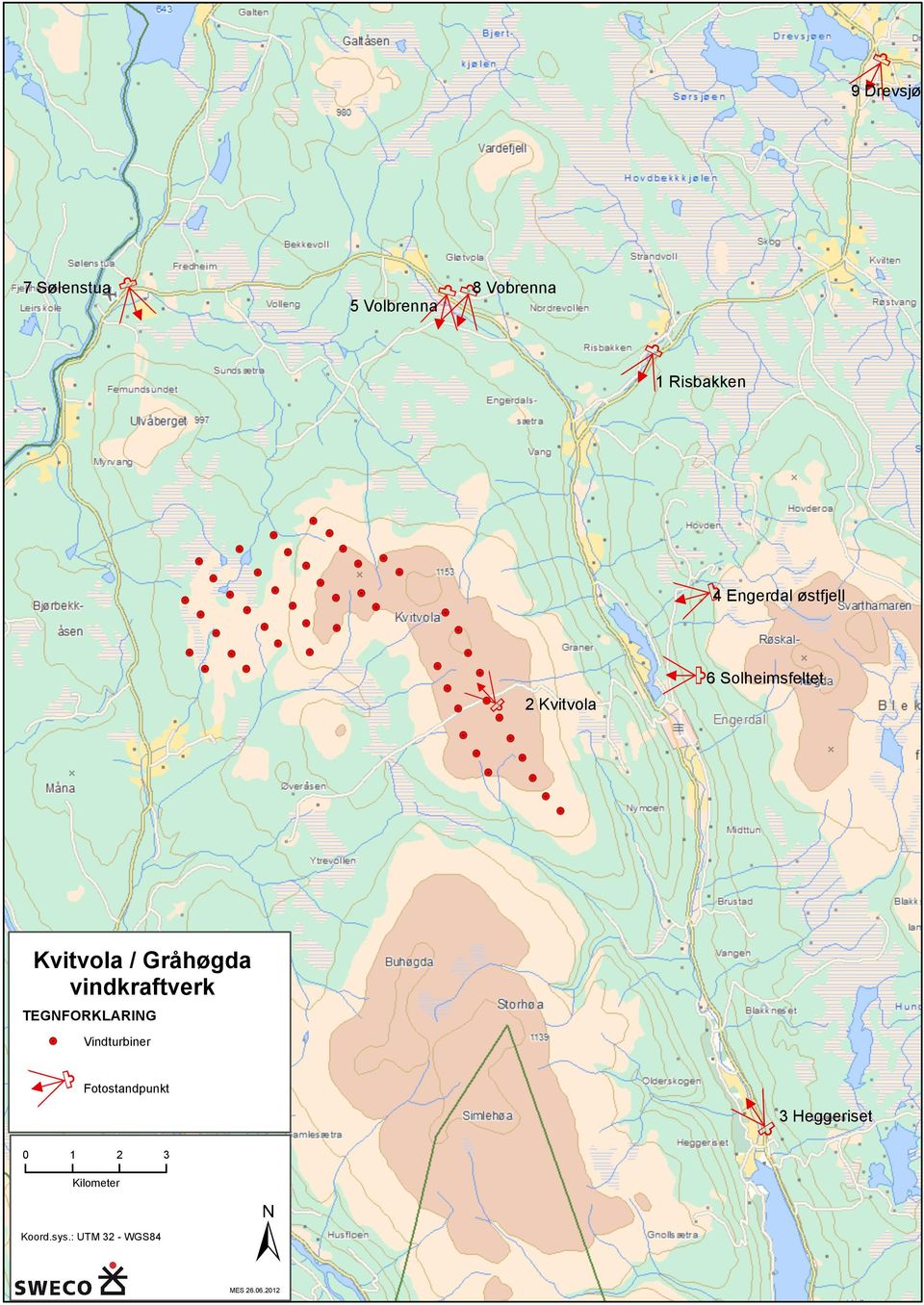 Gråhøgda vindkraftverk TEGNFORKLARING Vindturbiner @ 1 2 Kilometer