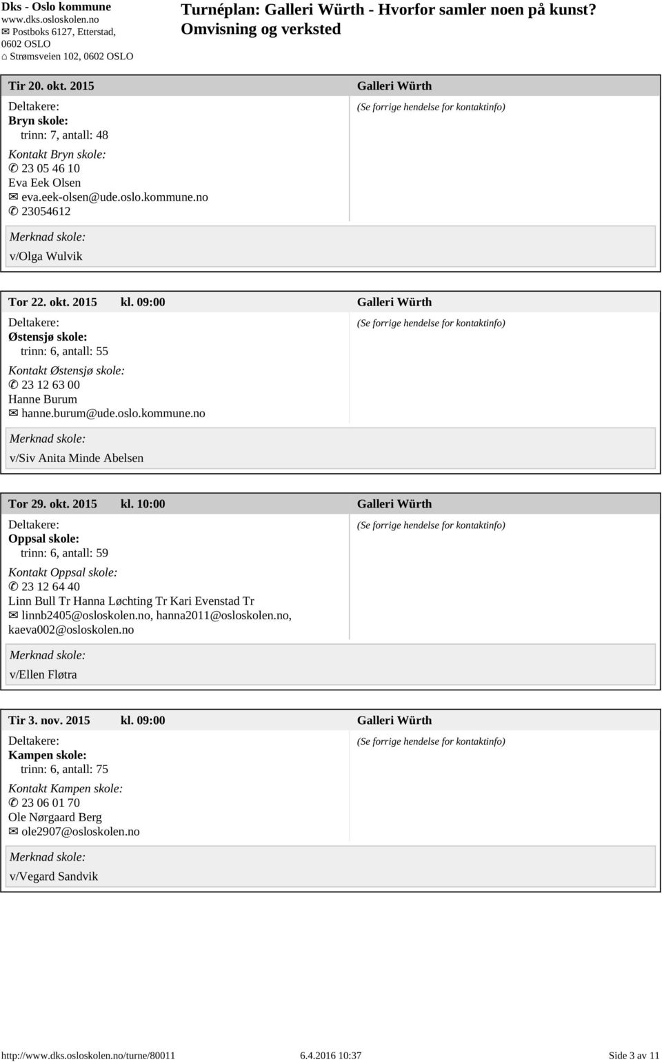 no v/siv Anita Minde Abelsen Tor 29. okt. 2015 kl. 10:00 Oppsal skole: trinn: 6, antall: 59 Kontakt Oppsal skole: 23 12 64 40 Linn Bull Tr Hanna Løchting Tr Kari Evenstad Tr linnb2405@osloskolen.