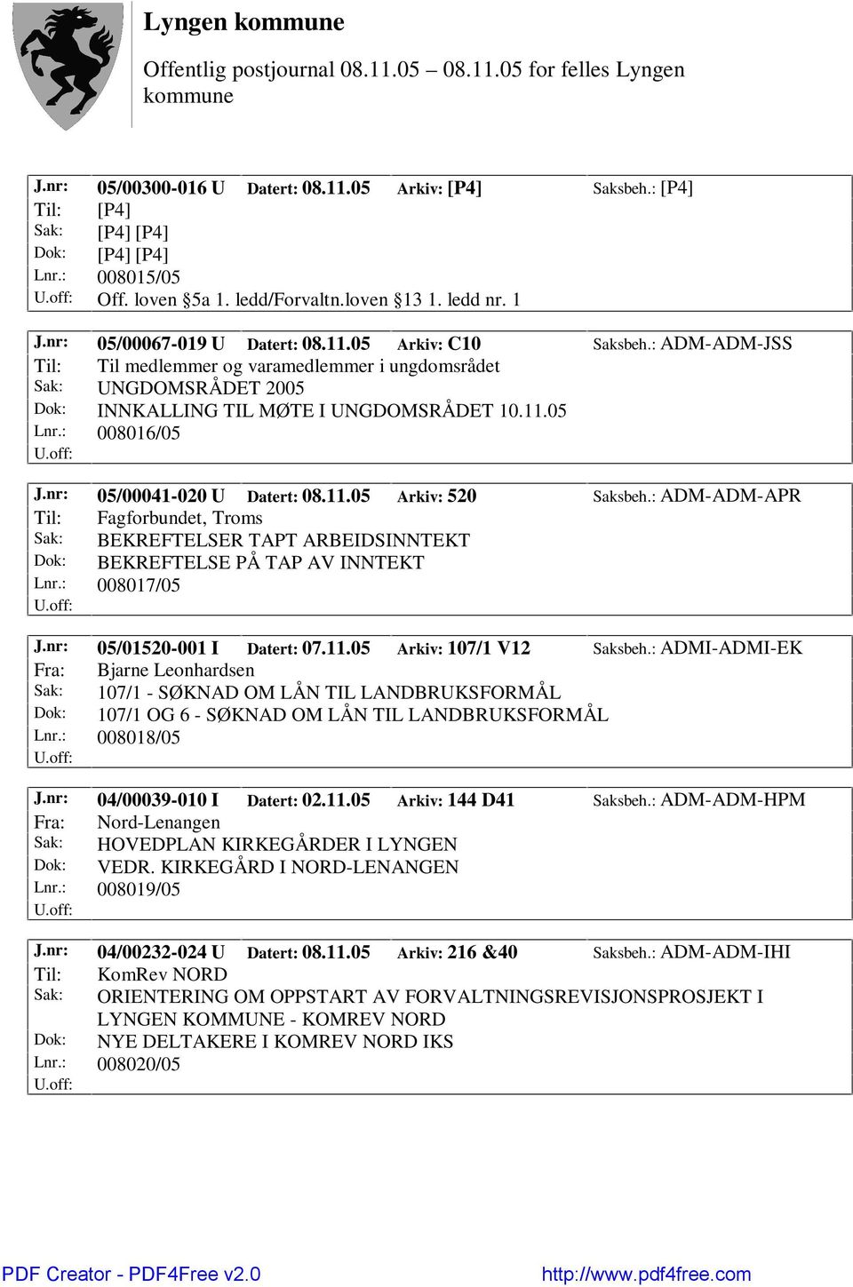 : 008016/05 J.nr: 05/00041-020 U Datert: 08.11.05 Arkiv: 520 Saksbeh.: ADM-ADM-APR Til: Fagforbundet, Troms Sak: BEKREFTELSER TAPT ARBEIDSINNTEKT Dok: BEKREFTELSE PÅ TAP AV INNTEKT Lnr.: 008017/05 J.