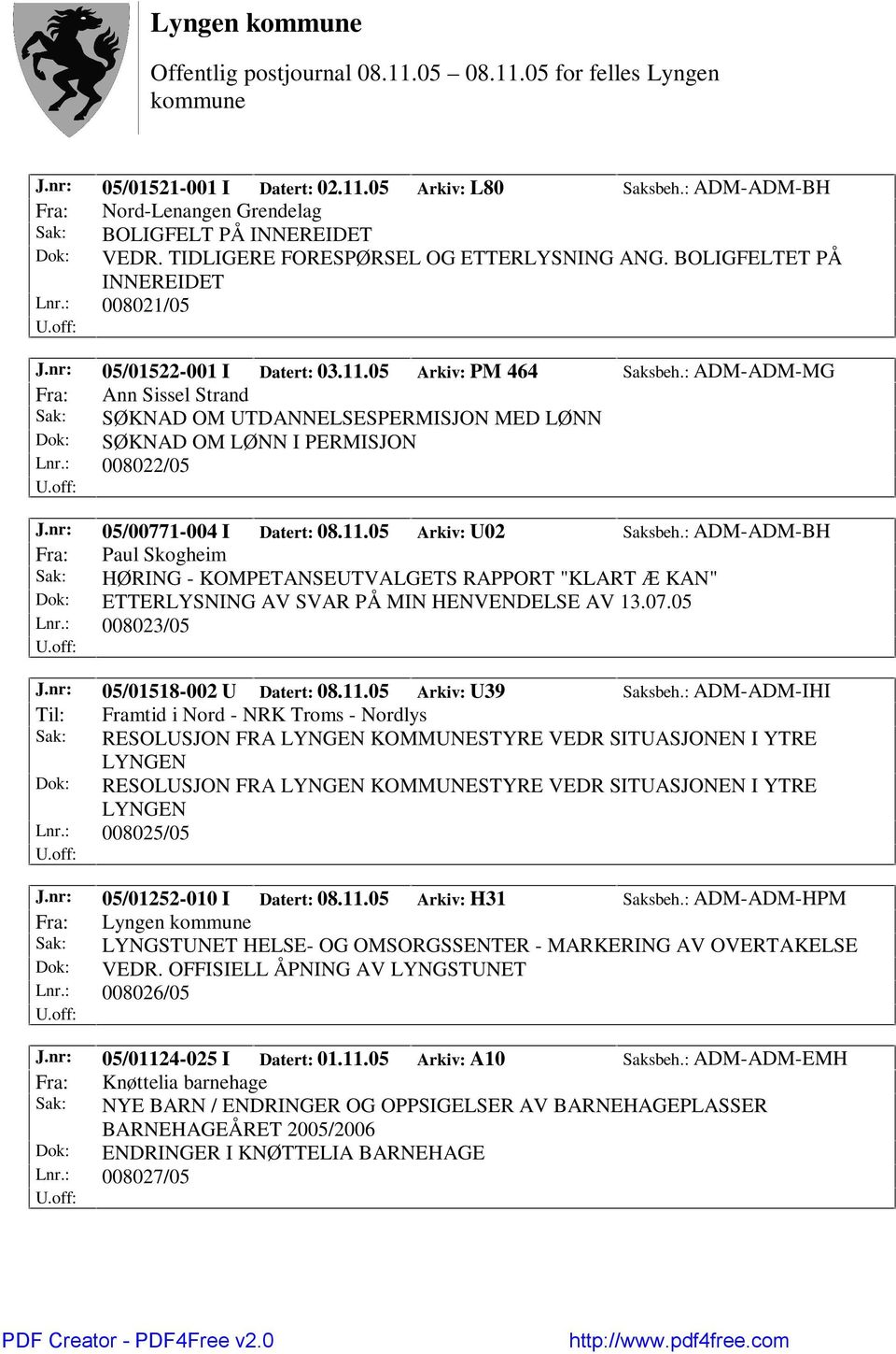 : ADM-ADM-MG Fra: Ann Sissel Strand Sak: SØKNAD OM UTDANNELSESPERMISJON MED LØNN Dok: SØKNAD OM LØNN I PERMISJON Lnr.: 008022/05 J.nr: 05/00771-004 I Datert: 08.11.05 Arkiv: U02 Saksbeh.