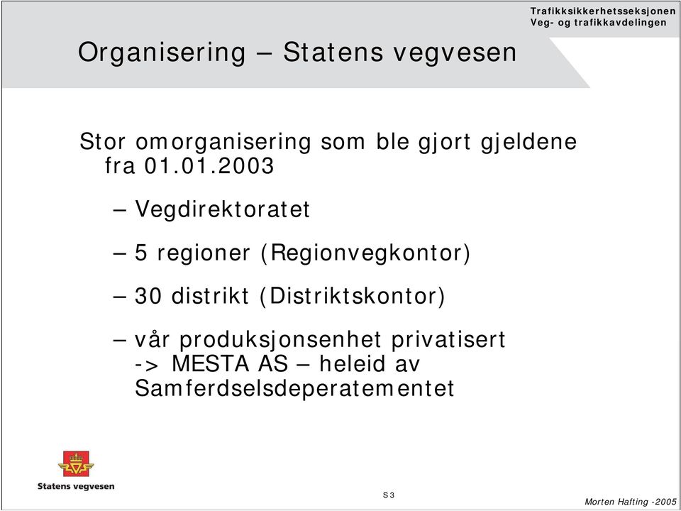 01.2003 Vegdirektoratet 5 regioner (Regionvegkontor) 30