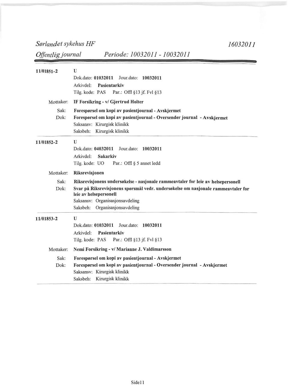 dato: 10032011 Tilg. kode: UO Par.: Offl 5 annet ledd Riksrevisjonen Riksrevisjonens undersøkelse - nasjonale rammeavtaler for leie av helsepersonell Svar på Riksrevisjonens spørsmål vedr.