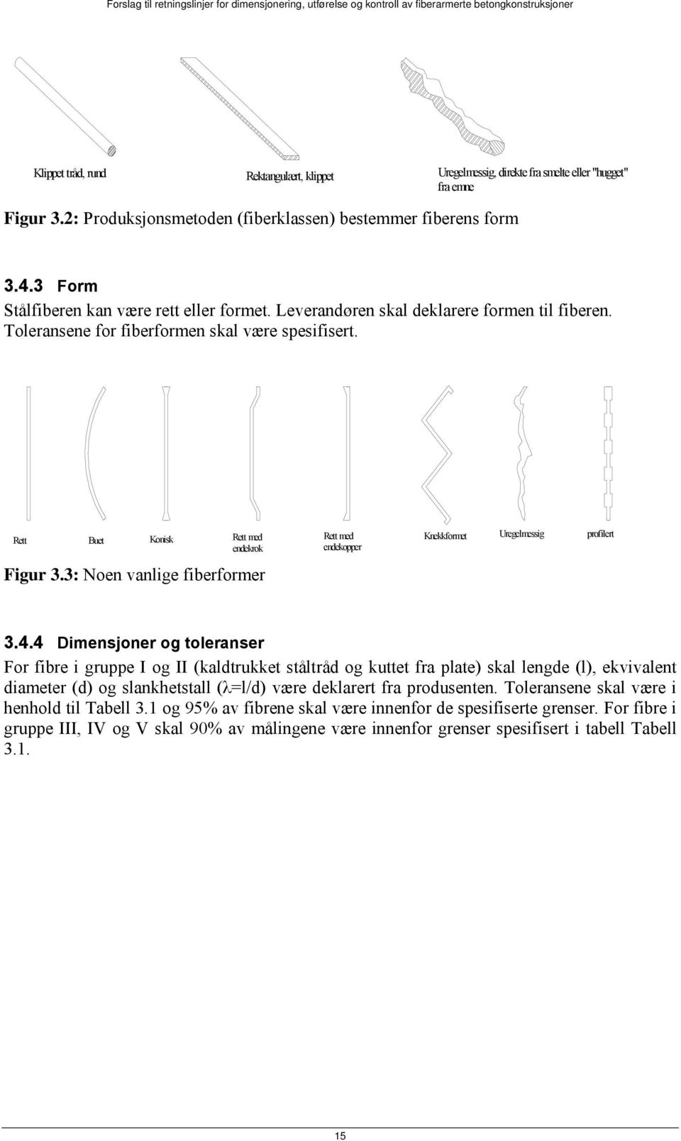 Rett Buet Konisk Rett med Rett med endekrok endekopper Figur 3.3: Noen vanlige fiberformer Knekkformet Uregelmessig profilert 3.4.