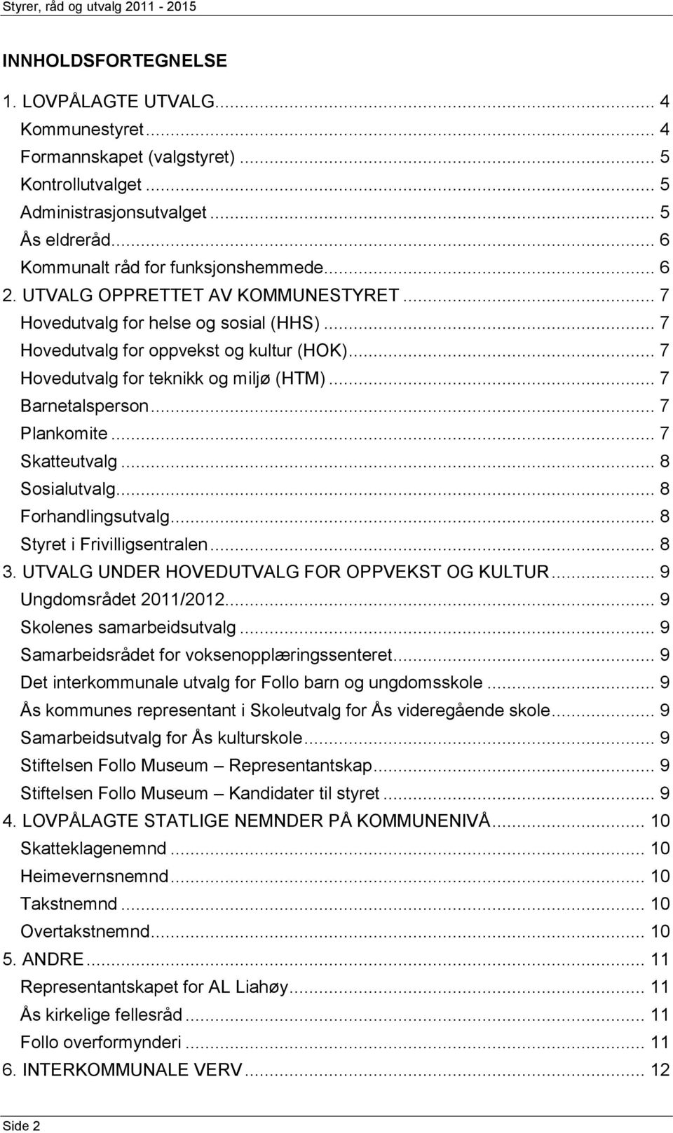 .. 7 Hovedutvalg for teknikk og miljø (HTM)... 7 Barnetalsperson... 7 Plankomite... 7 Skatteutvalg... 8 Sosialutvalg... 8 Forhandlingsutvalg... 8 Styret i Frivilligsentralen... 8 3.