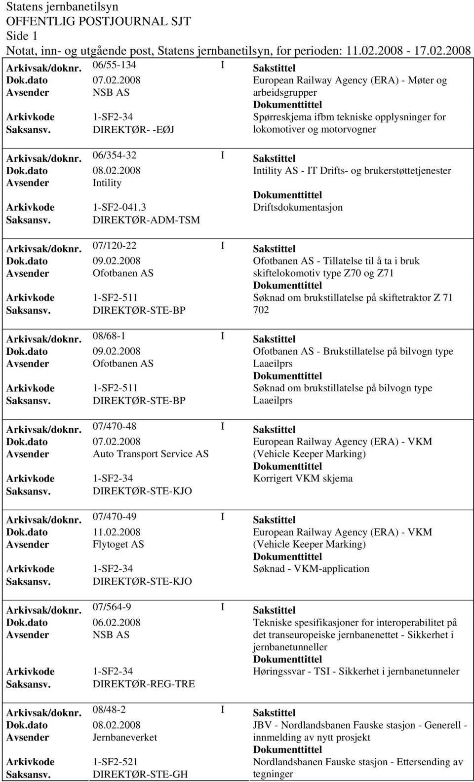 06/354-32 I Sakstittel Intility AS - IT Drifts- og brukerstøttetjenester Avsender Intility Arkivkode 1-SF2-041.3 Driftsdokumentasjon Saksansv. DIREKTØR-ADM-TSM Arkivsak/doknr.