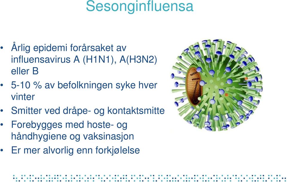 vinter Smitter ved dråpe- og kontaktsmitte Forebygges med