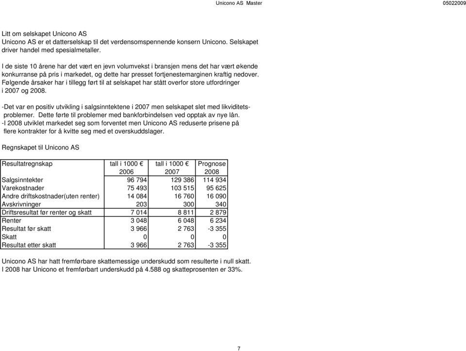 Følgende årsaker har i tillegg ført til at selskapet har stått overfor store utfordringer i 2007 og 2008.