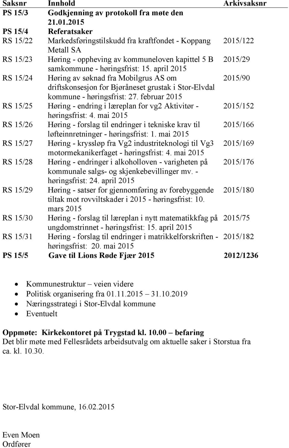 april 2015 RS 15/24 Høring av søknad fra Mobilgrus AS om 2015/90 driftskonsesjon for Bjøråneset grustak i Stor-Elvdal kommune - høringsfrist: 27.