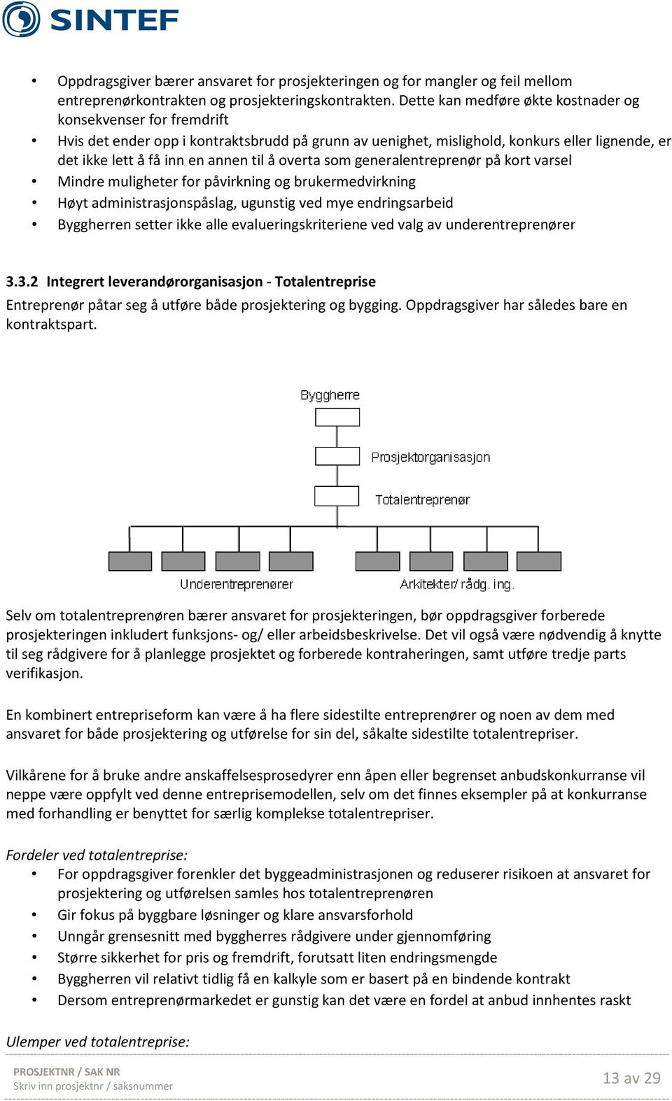 overta som generalentreprenør på kort varsel Mindre muligheter for påvirkning og brukermedvirkning Høyt administrasjonspåslag, ugunstig ved mye endringsarbeid Byggherren setter ikke alle