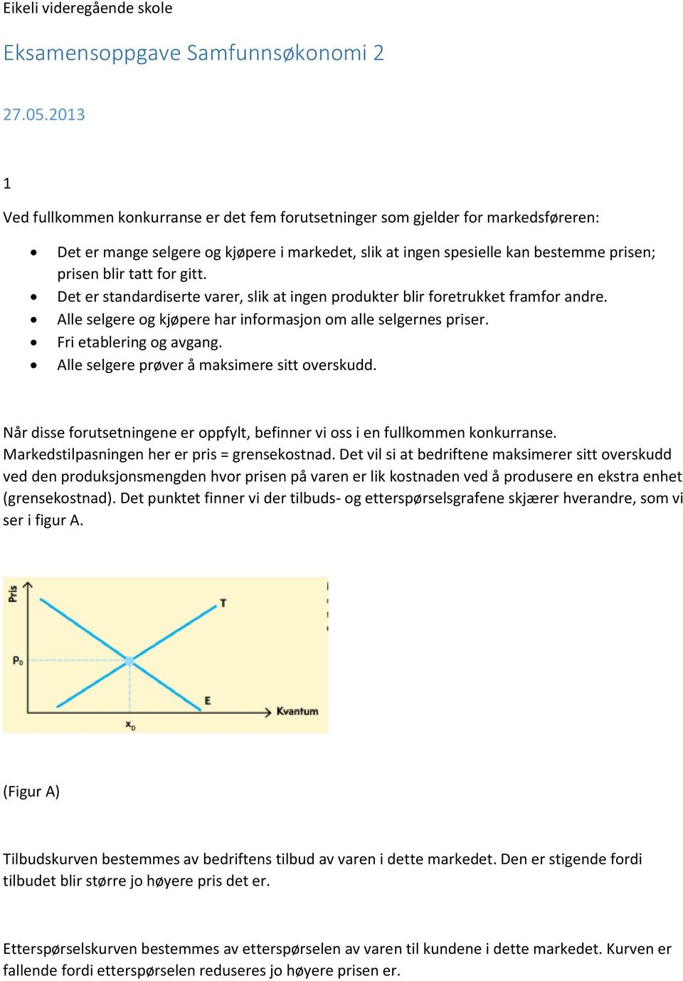 for gitt. Det er standardiserte varer, slik at ingen produkter blir foretrukket framfor andre. Alle selgere og kjøpere har informasjon om alle selgernes priser. Fri etablering og avgang.