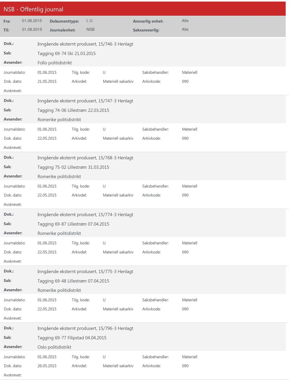 2015 Arkivdel: sakarkiv Arkivkode: 090 Inngående eksternt produsert, 15/768-3 Henlagt Tagging 75-02 Lillestrøm 31.03.2015 Dok. dato: 22.05.