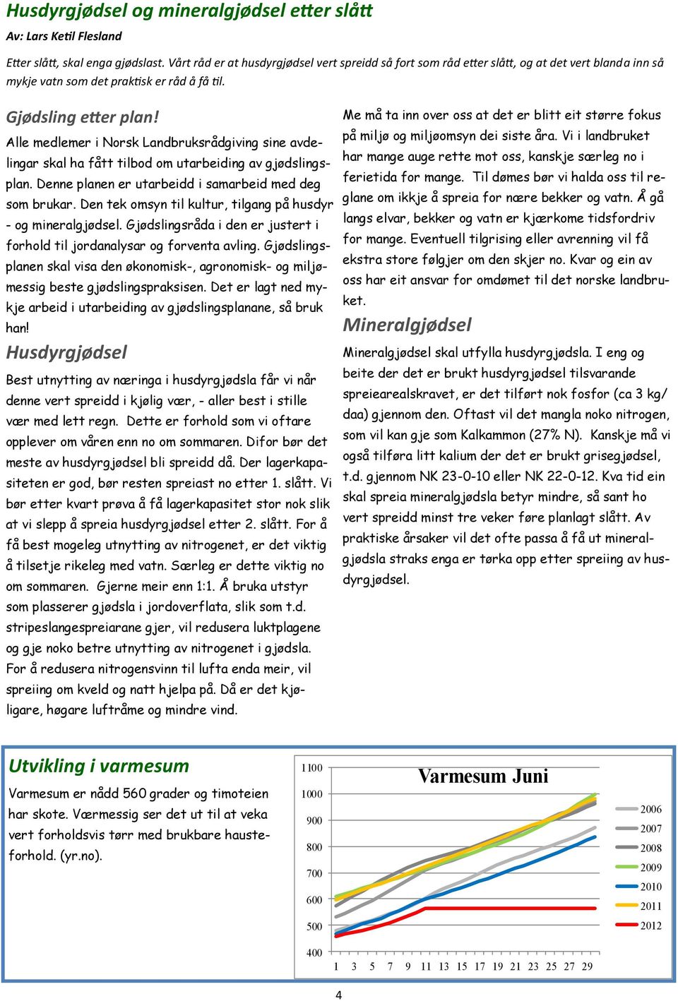 Alle medlemer i Norsk Landbruksrådgiving sine avdelingar skal ha fått tilbod om utarbeiding av gjødslingsplan. Denne planen er utarbeidd i samarbeid med deg som brukar.