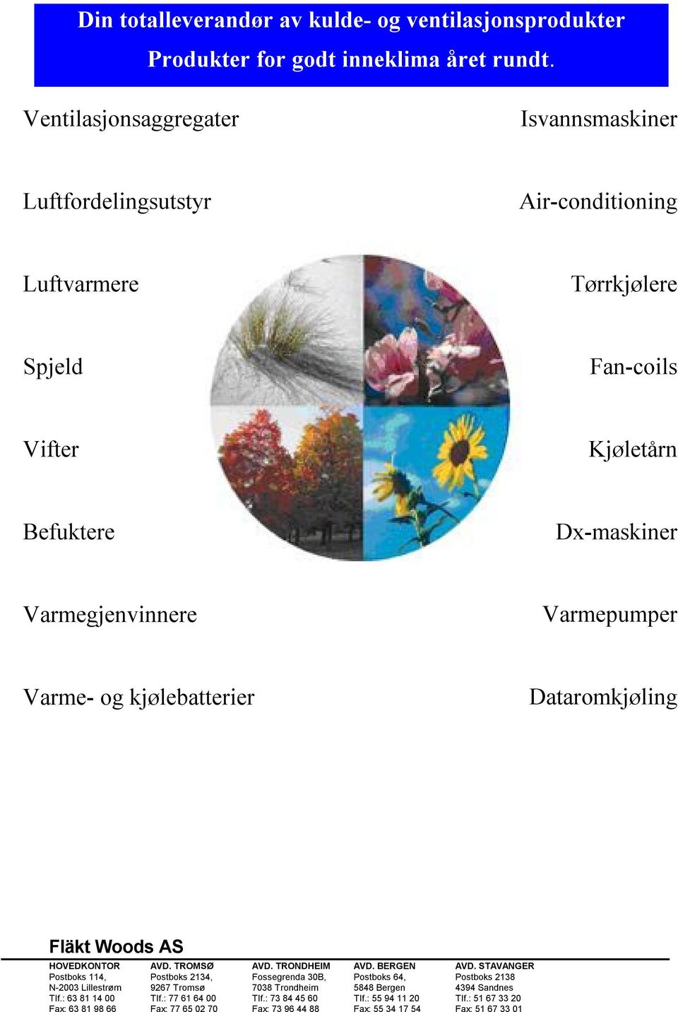 Varmepumper Varme- og kjølebatterier Dataromkjøling HOVEDKONTOR AVD. TROMSØ AVD. TRONDHEIM AVD. BERGEN AVD.