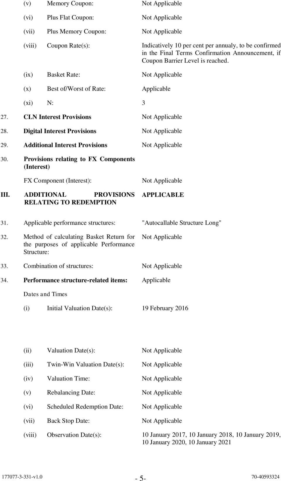 CLN Interest Provisions Not Applicable 28. Digital Interest Provisions Not Applicable 29. Additional Interest Provisions Not Applicable 30.