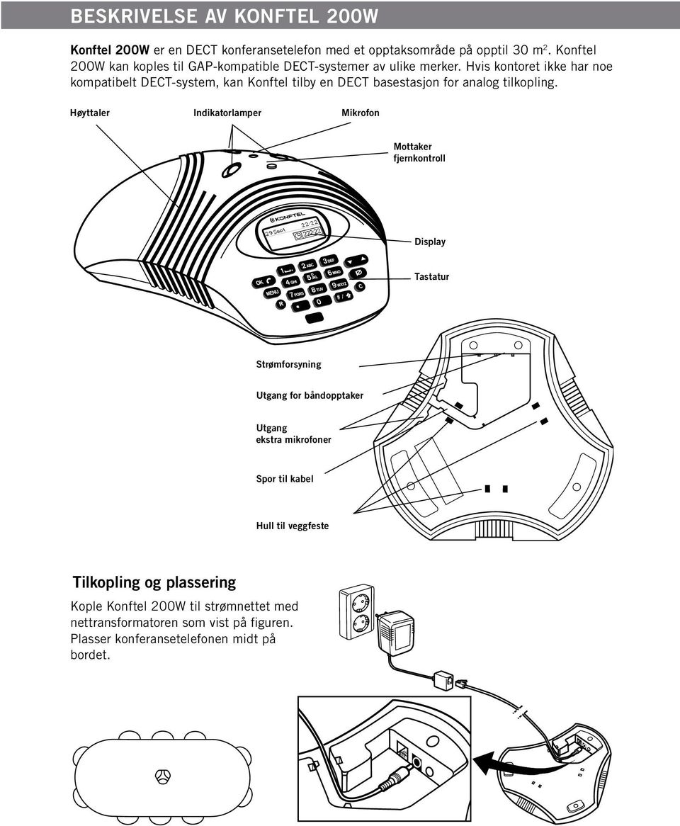 Hvis kontoret ikke har noe kompatibelt DECT-system, kan Konftel tilby en DECT basestasjon for analog tilkopling.