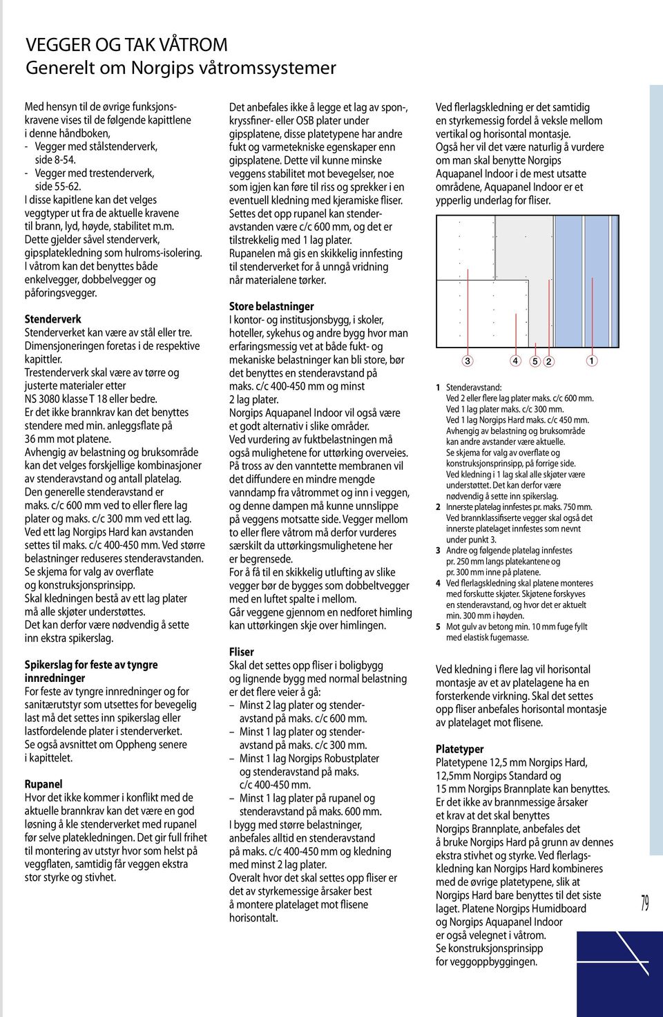 I våtrom kan det benyttes både enkelvegger, dobbelvegger og påforingsvegger. Stenderverk Stenderverket kan være av stål eller tre. Dimensjoneringen foretas i de respektive kapittler.