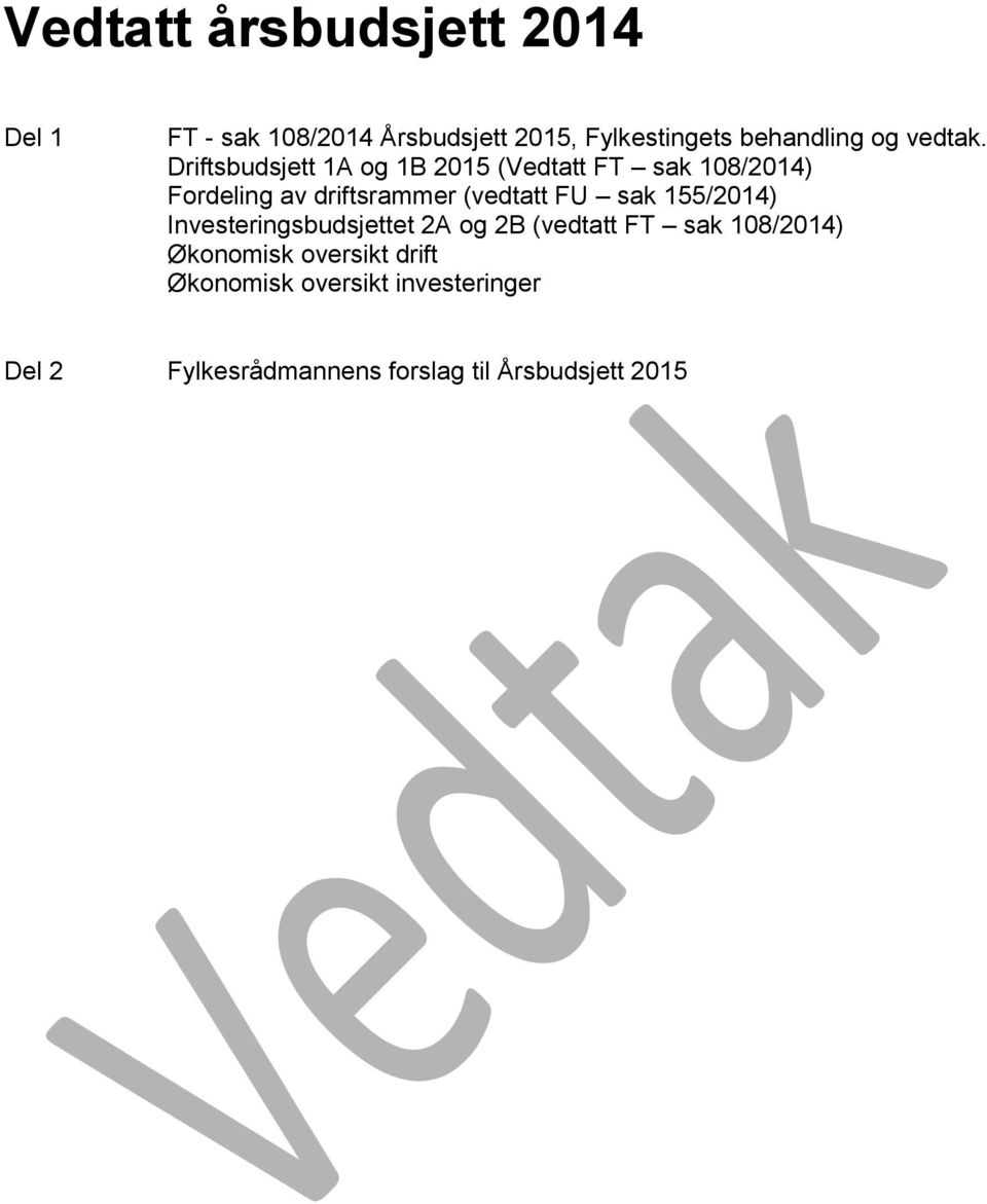 Driftsbudsjett 1A og 1B 2015 (Vedtatt FT sak 108/2014) Fordeling av driftsrammer