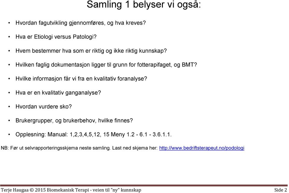 Hvilke informasjon får vi fra en kvalitativ foranalyse? Hva er en kvalitativ ganganalyse? Hvordan vurdere sko? Brukergrupper, og brukerbehov, hvilke finnes?