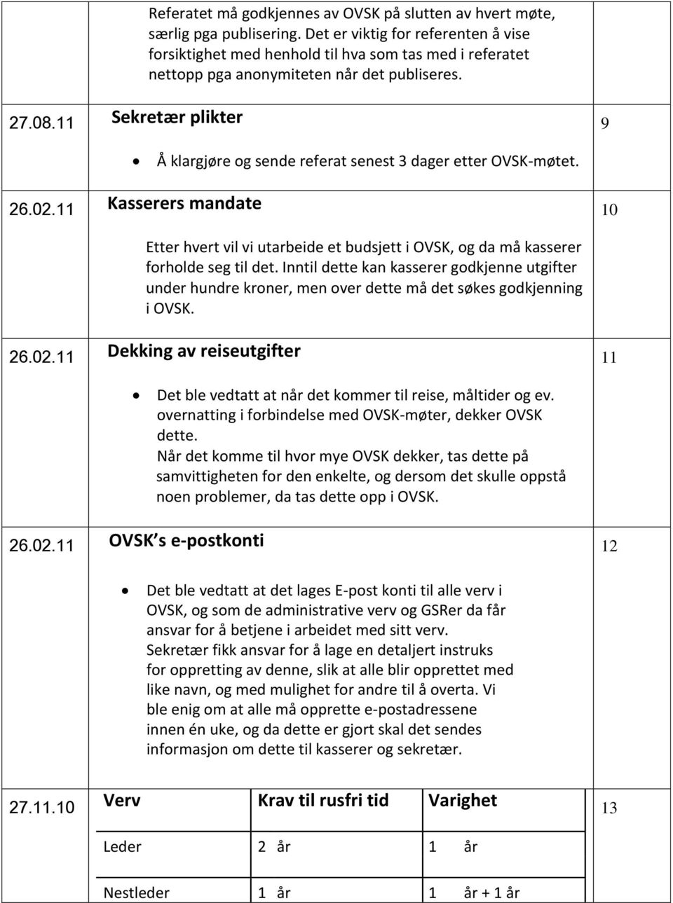 11 Sekretær plikter Å klargjøre og sende referat senest 3 dager etter OVSK-møtet. 26.02.