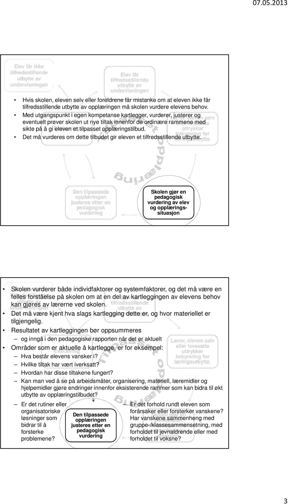 opplæringstilbud. bekymring for Det må vurderes om dette tilbudet gir eleven et læringsutbytte. utbytte.