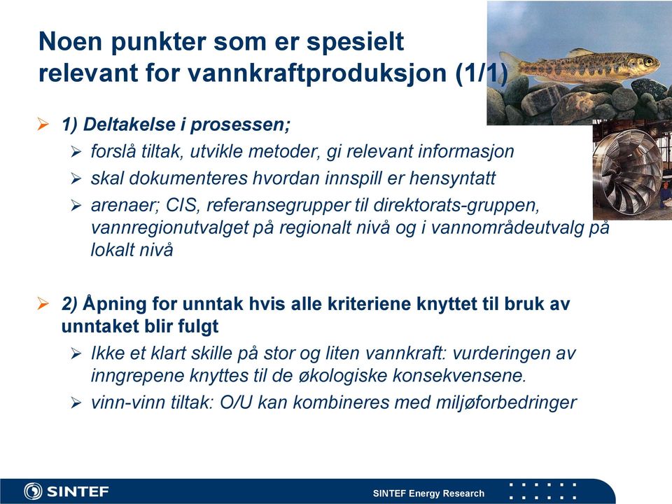 regionalt nivå og i vannområdeutvalg på lokalt nivå 2) Åpning for unntak hvis alle kriteriene knyttet til bruk av unntaket blir fulgt Ikke et