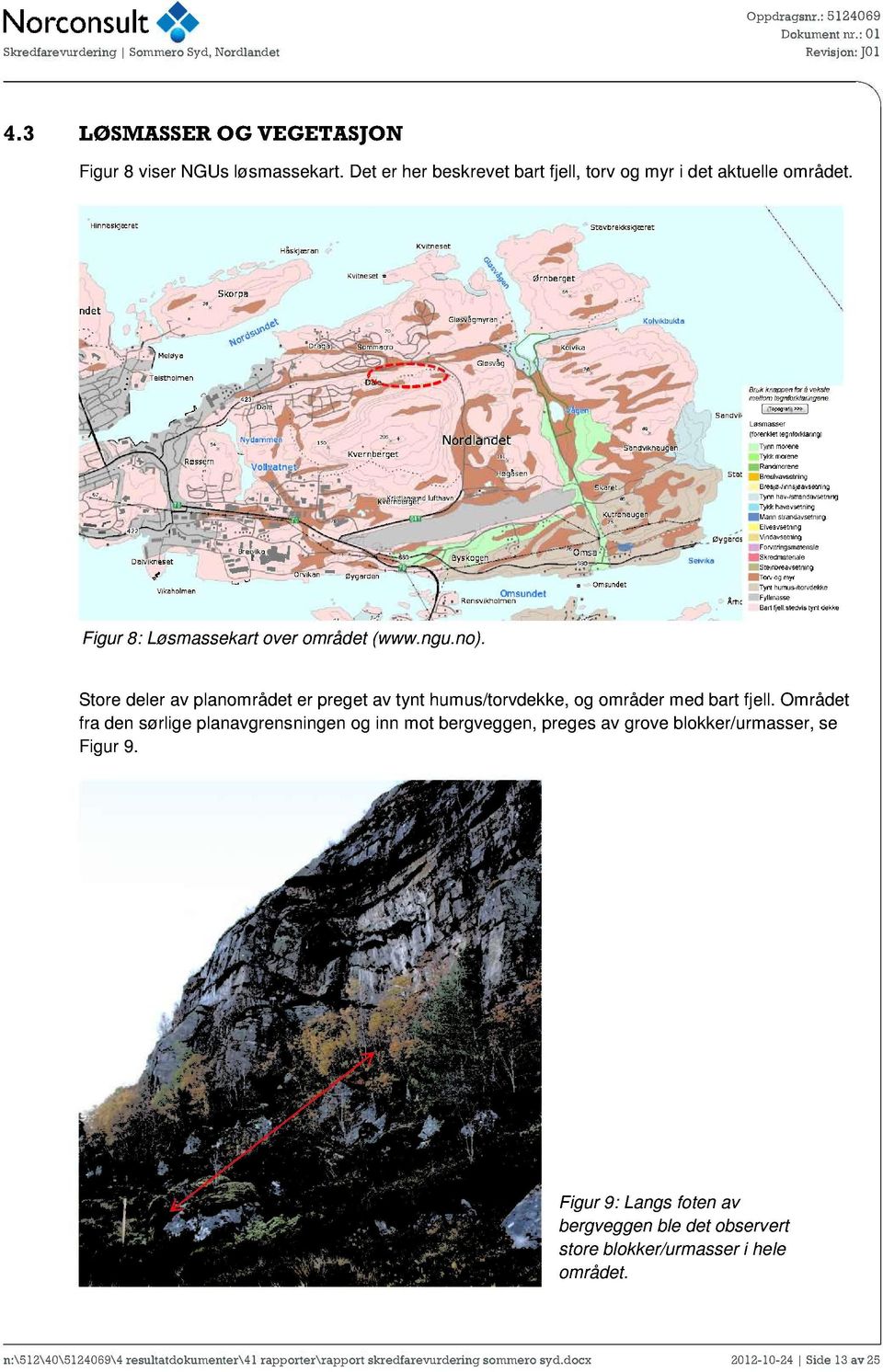 Området fra den sørlige planavgrensningen og inn mot bergveggen, preges av grove blokker/urmasser, se Figur 9.