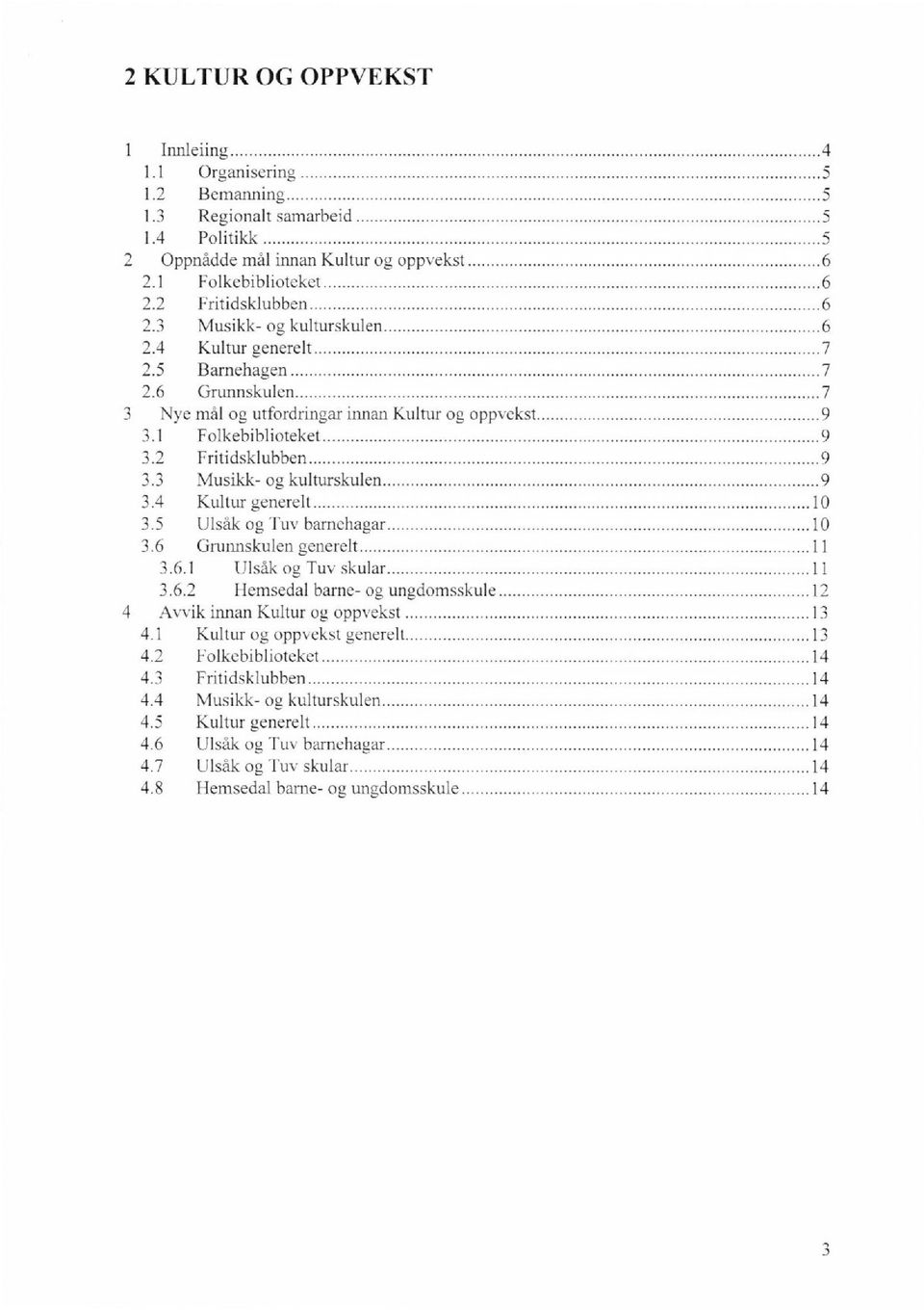 3 Musikk- og kulturskulen 9 3.4 Kultur generell 10 3.5 Ulsak og Tuv harnehagar 10 3.6 Gruansku len generelt 11 3.6.1 Ulsåk og Tuv skular 11 3.6.2 Ilemsedal barne- og ungdornsskule 12 4 Avvik innan Kultur og oppvekst 13 4.