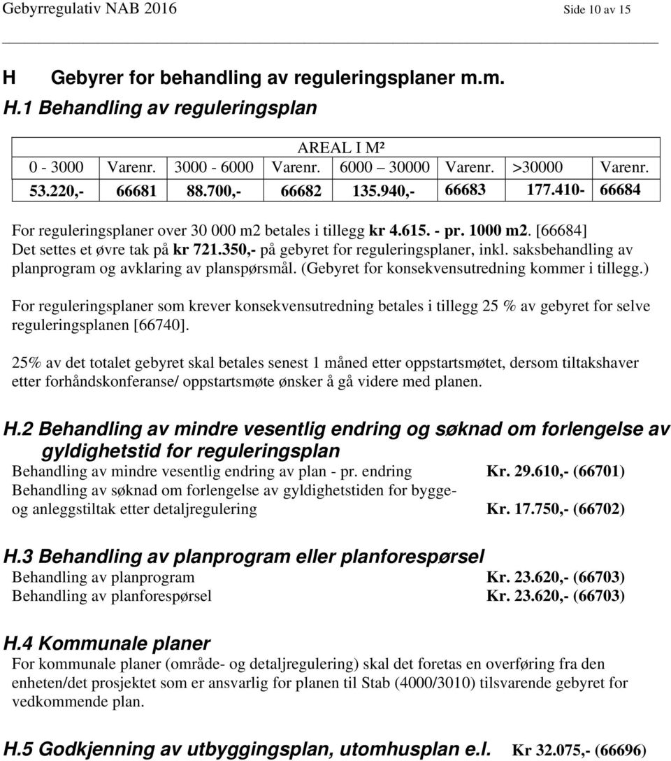 350,- på gebyret for reguleringsplaner, inkl. saksbehandling av planprogram og avklaring av planspørsmål. (Gebyret for konsekvensutredning kommer i tillegg.