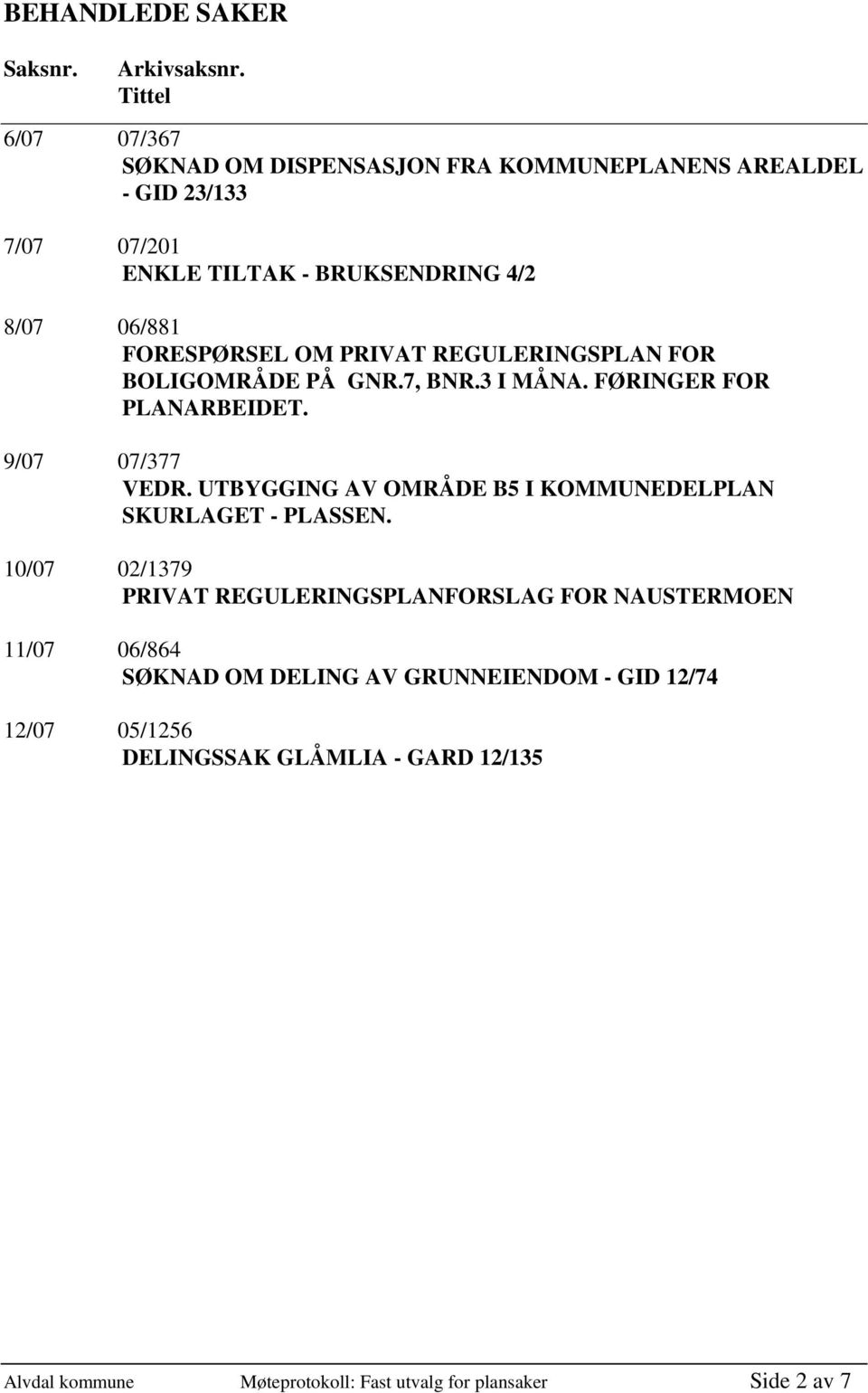 FORESPØRSEL OM PRIVAT REGULERINGSPLAN FOR BOLIGOMRÅDE PÅ GNR.7, BNR.3 I MÅNA. FØRINGER FOR PLANARBEIDET. 9/07 07/377 VEDR.