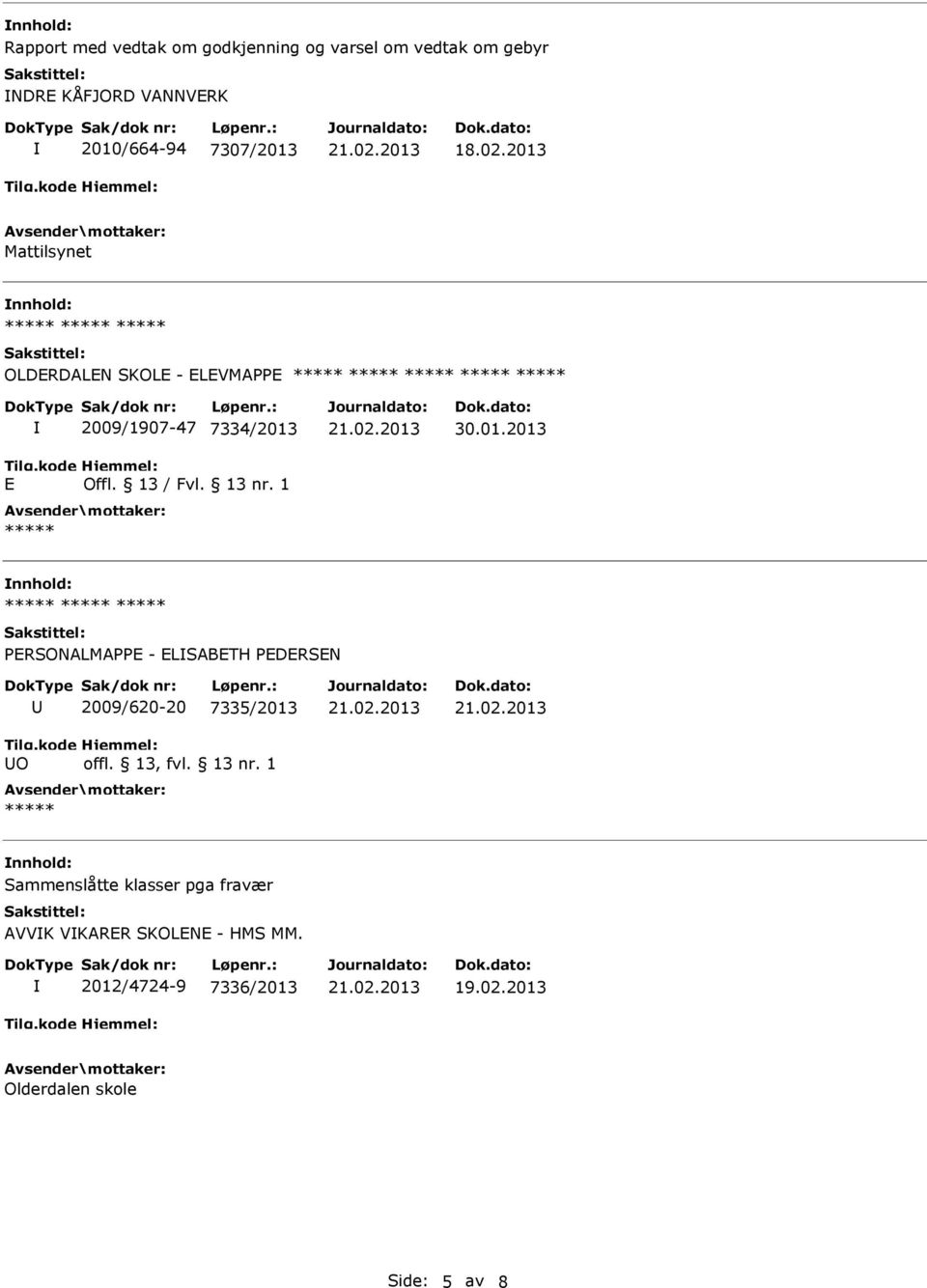 13, fvl. 13 nr. 1 nnhold: Sammenslåtte klasser pga fravær AVVK VKARER SKOLENE - HMS MM. 2012/4724-9 7336/2013 19.02.