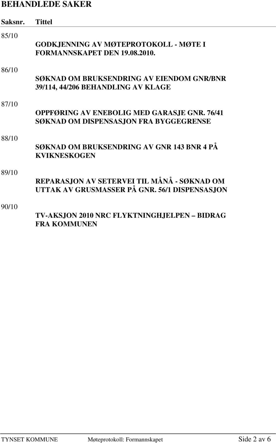 76/41 SØKNAD OM DISPENSASJON FRA BYGGEGRENSE SØKNAD OM BRUKSENDRING AV GNR 143 BNR 4 PÅ KVIKNESKOGEN REPARASJON AV SETERVEI TIL MÅNÅ -