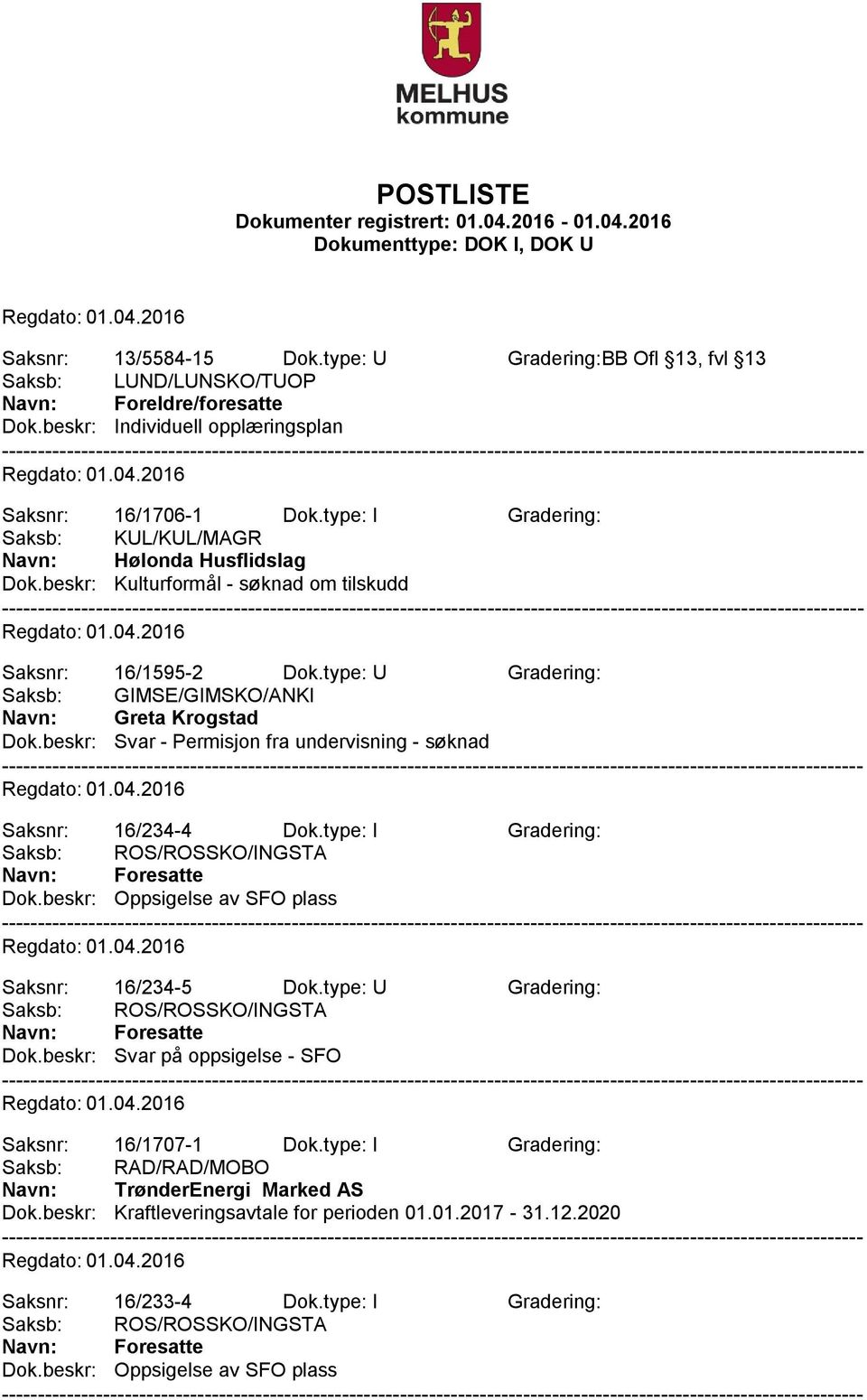 type: U Gradering: Saksb: GIMSE/GIMSKO/ANKI Navn: Greta Krogstad Dok.beskr: Svar - Permisjon fra undervisning - søknad Saksnr: 16/234-4 Dok.