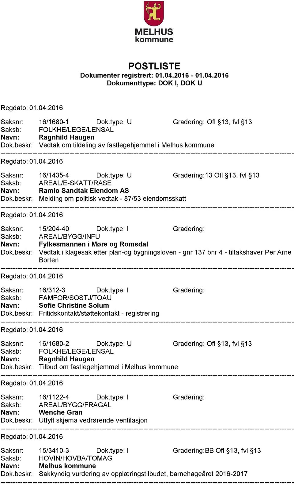 type: I Gradering: Saksb: AREAL/BYGG/INFU Navn: Fylkesmannen i Møre og Romsdal Dok.