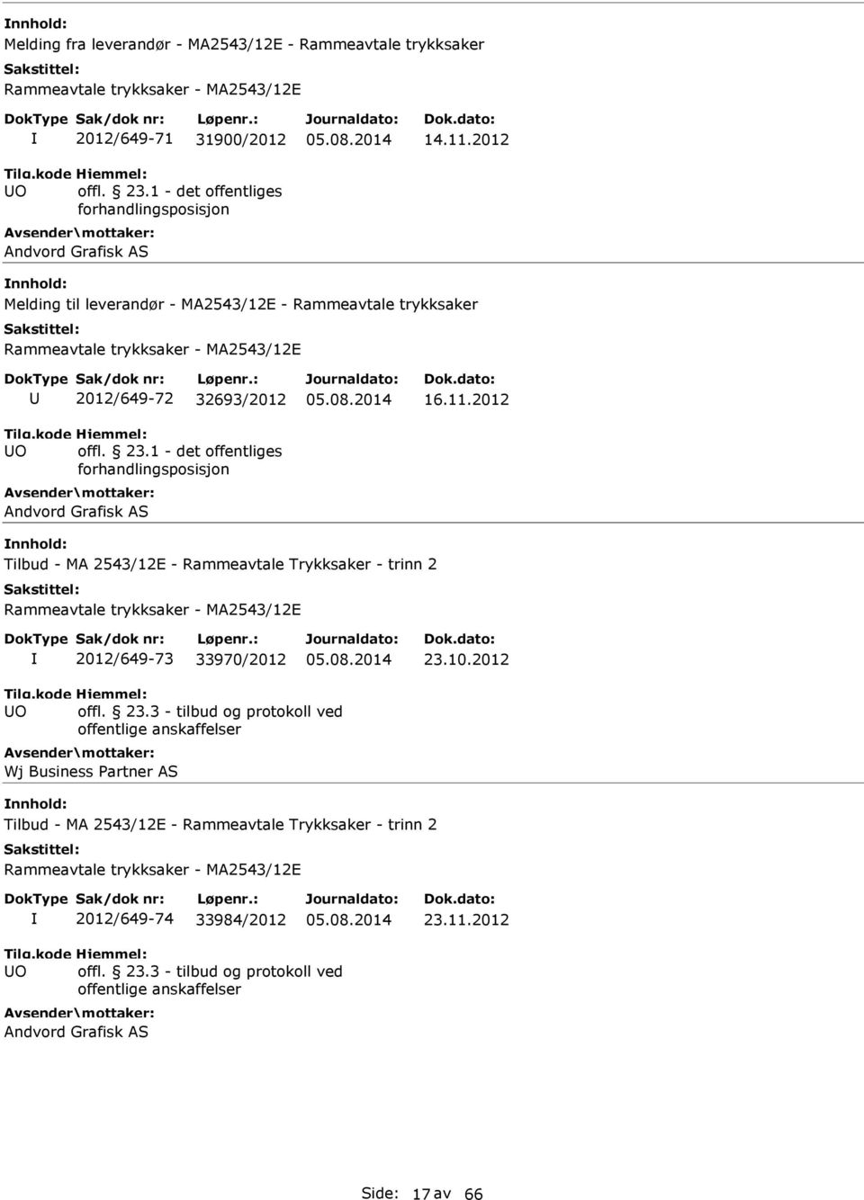 2012 Tilbud - MA 2543/12E - Rammeavtale Trykksaker - trinn 2 2012/649-73 33970/2012 23.10.