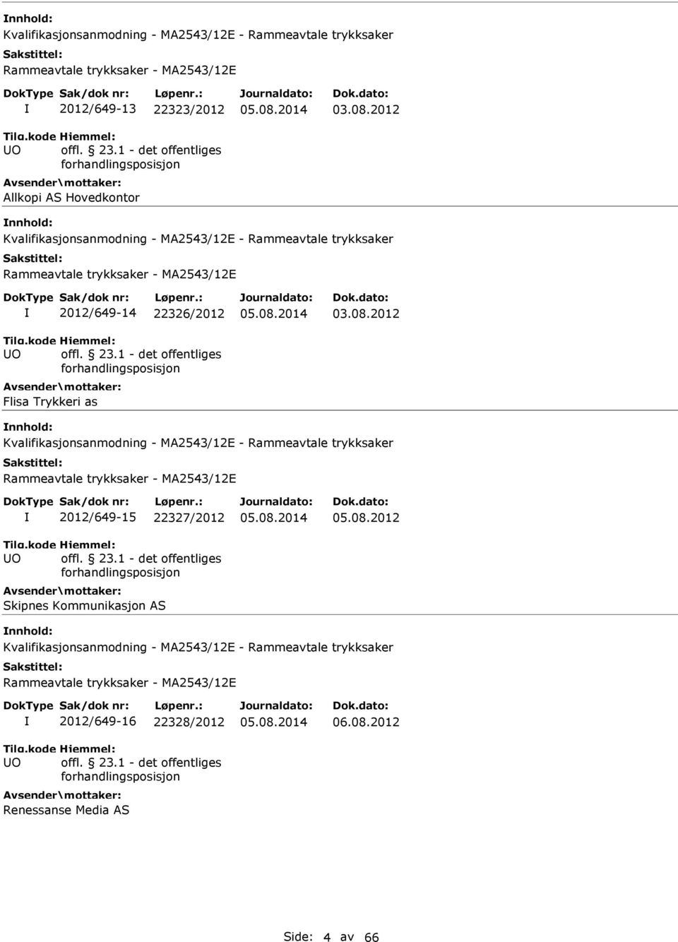 2012 Kvalifikasjonsanmodning - MA2543/12E - Rammeavtale trykksaker 2012/649-15 22327/2012 Skipnes Kommunikasjon AS 05.08.