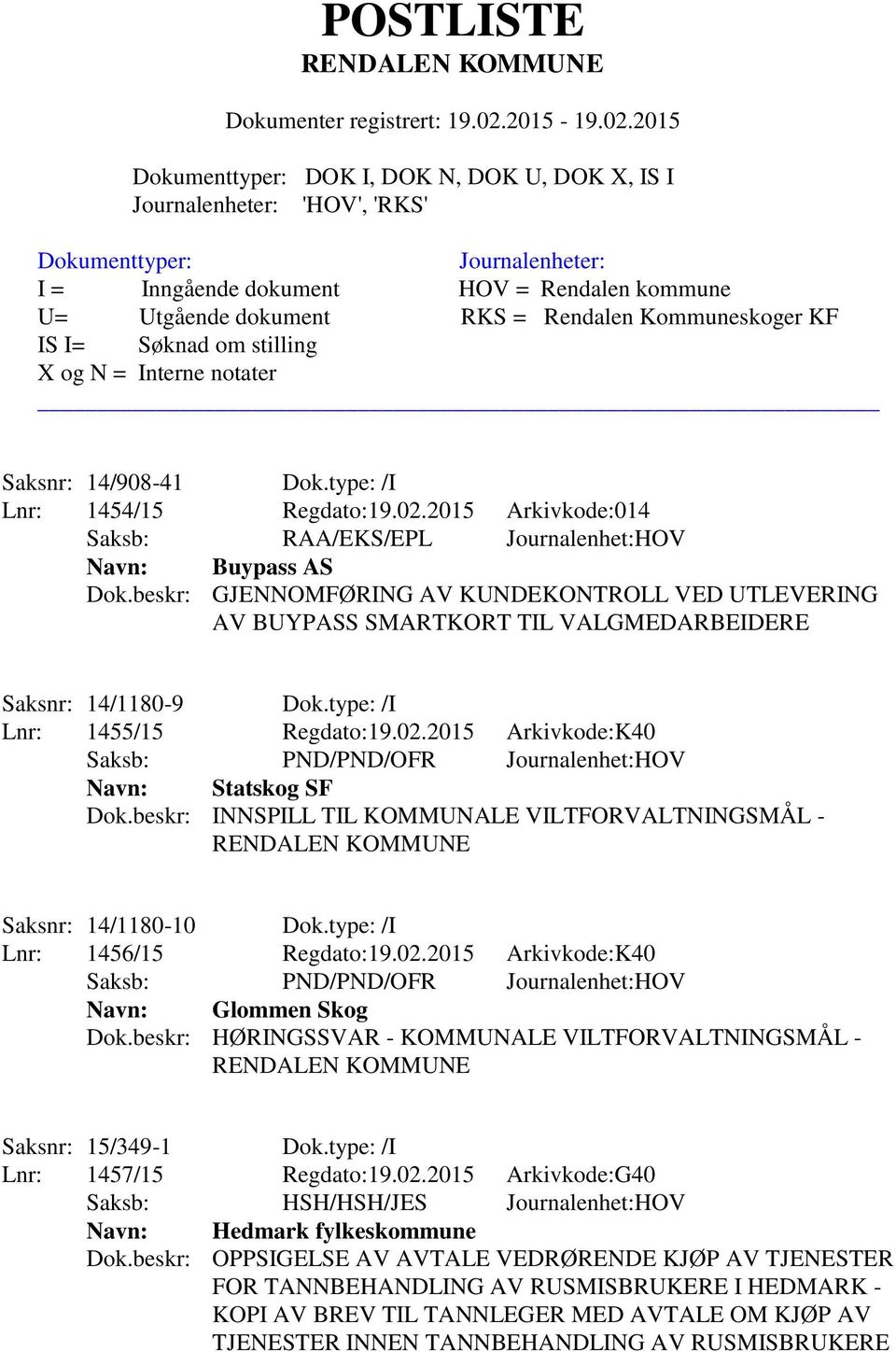 beskr: INNSPILL TIL KOMMUNALE VILTFORVALTNINGSMÅL - Saksnr: 14/1180-10 Dok.type: /I Lnr: 1456/15 Regdato:19.02.2015 Arkivkode:K40 Navn: Glommen Skog Dok.