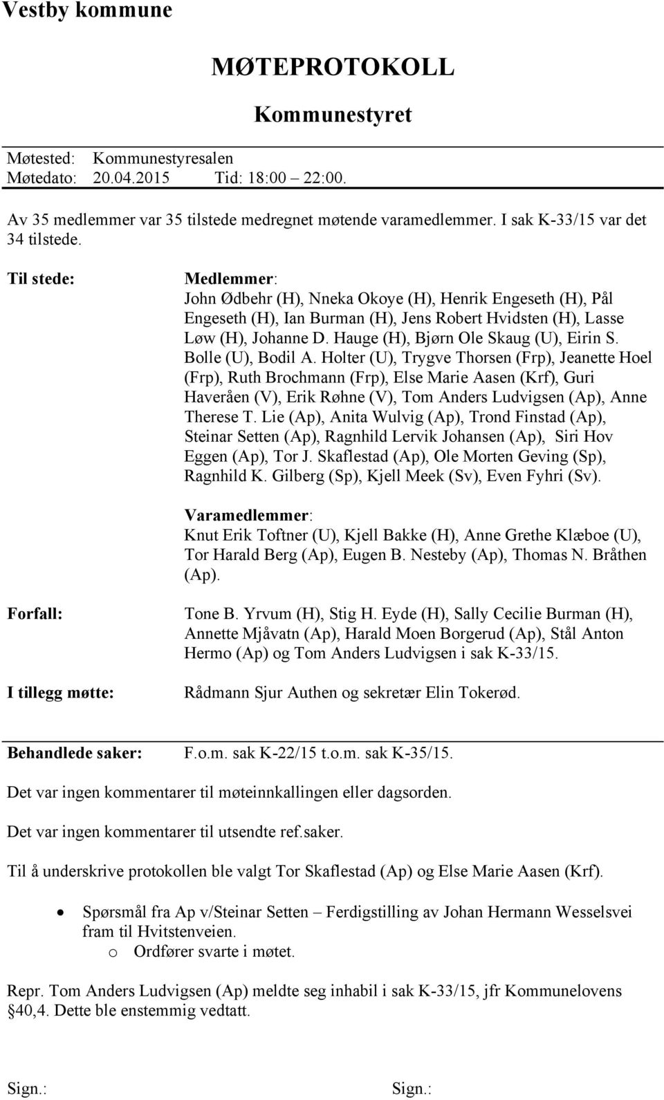 Hauge (H), Bjørn Ole Skaug (U), Eirin S. Bolle (U), Bodil A.